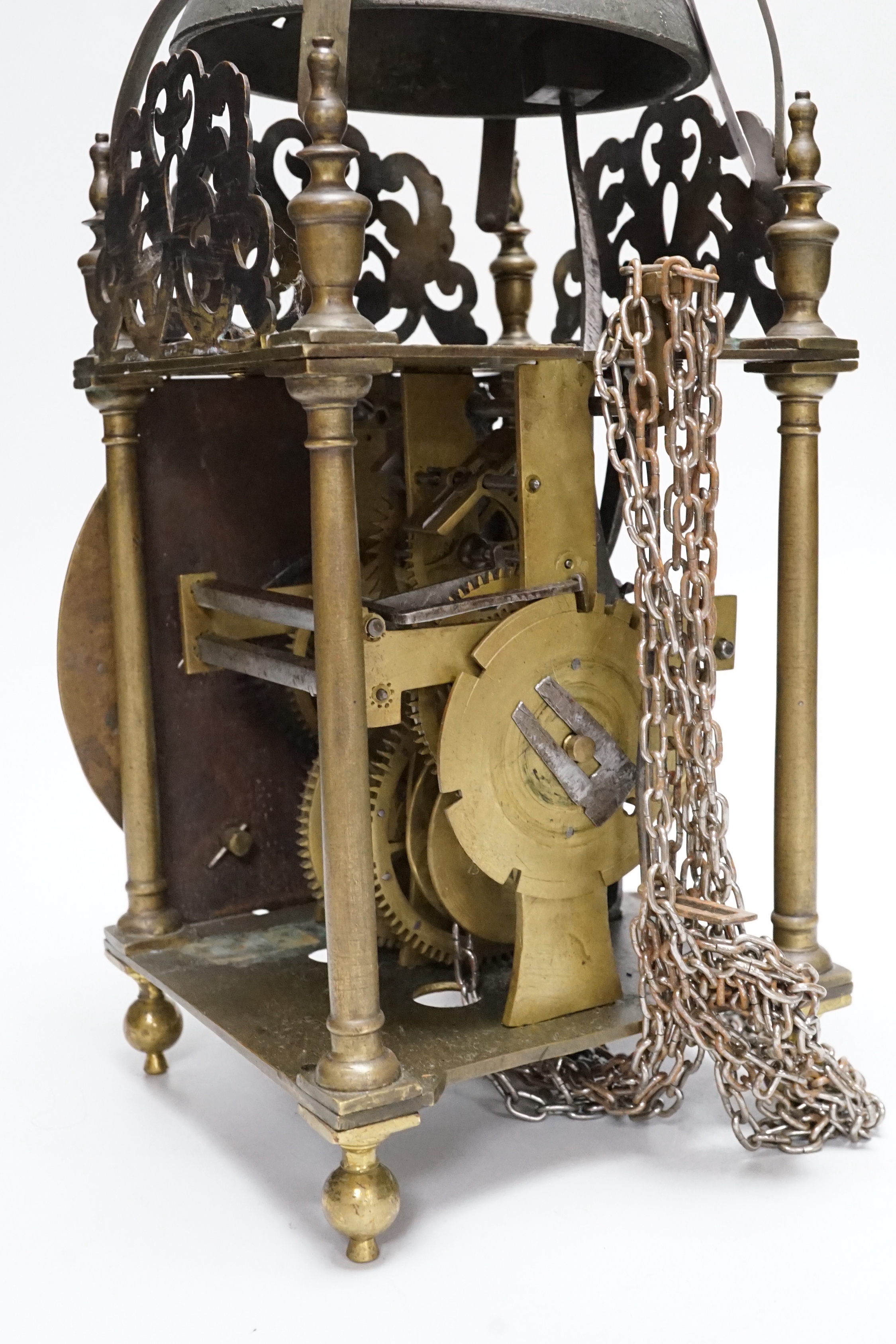 An 18th century and later brass lantern clock, 38cm